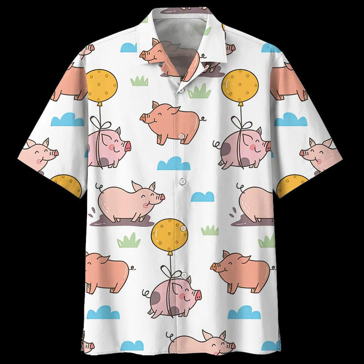 Pig White Awesome Design Unisex Beach Summer 3D Hawaiian Shirt
