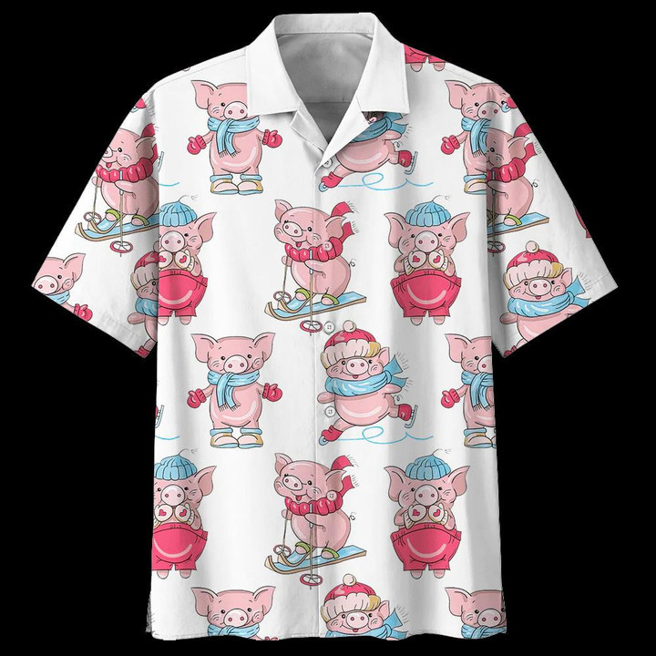 Pig White Unique Design Unisex Beach Summer 3D Hawaiian Shirt