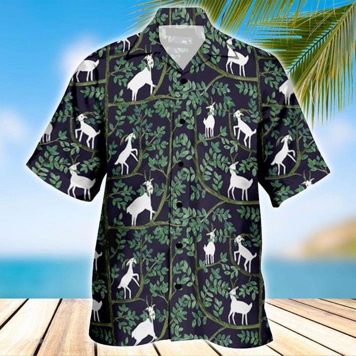 Goat And Green Floral Pattern 3D Hawaiian Shirt