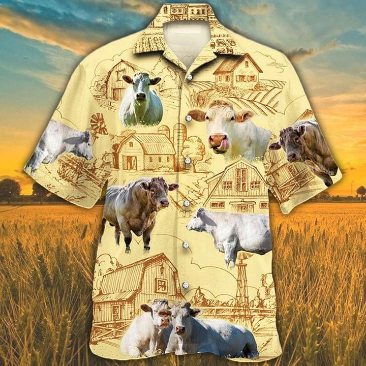 Charolais Cattle Lovers Farm Beach Summer 3D Hawaiian Shirt