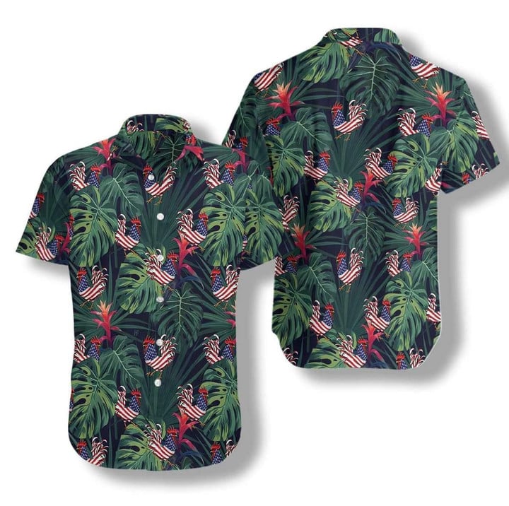 Hawaiian Aloha Shirts Chicken American Flag Tropical 3D Hawaiian Shirt