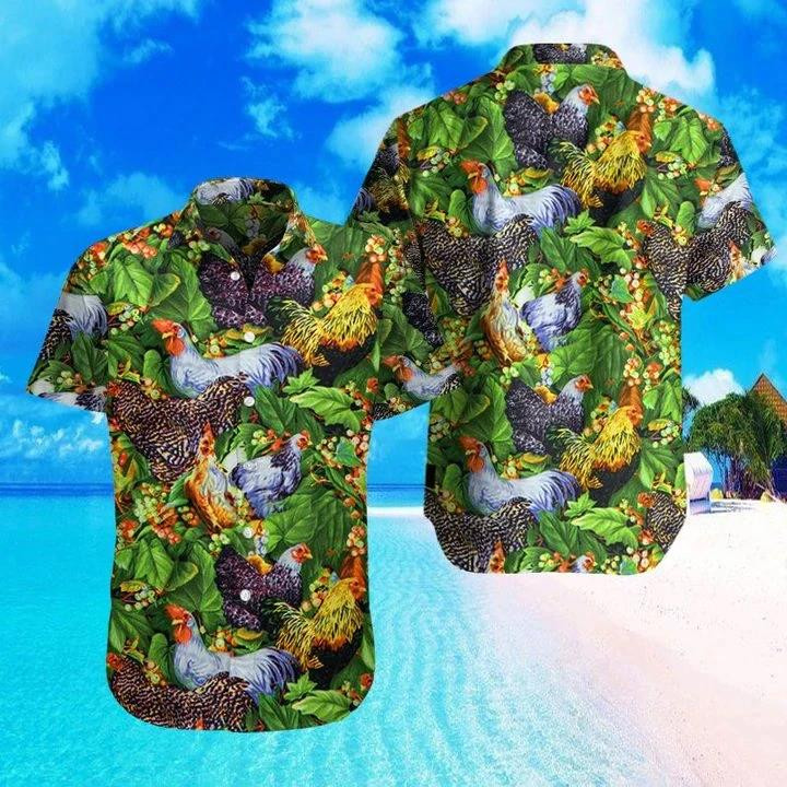 Farm Chicken In Garden 3D Print Polyester Beach Summer 3D Hawaiian Shirt