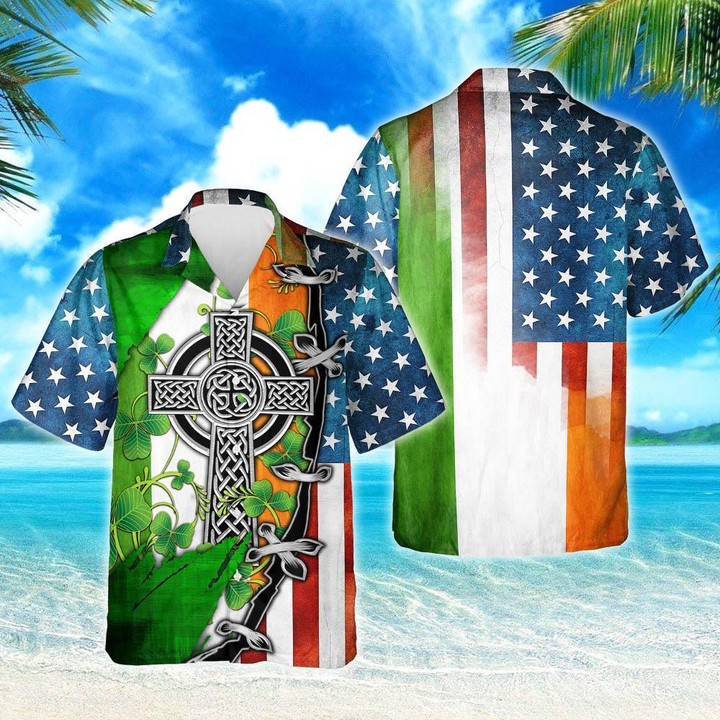 Irish Celtic Cross Ameircan Beach Summer 3D Hawaiian Shirt
