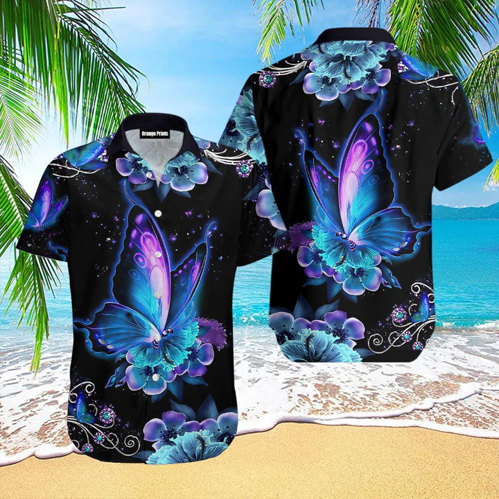 Galaxy Butterfly Beach Summer 3D Hawaiian Shirt