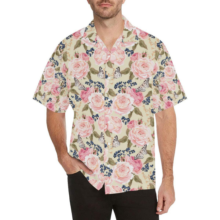 Floral Pink Butterfly Print Beach Summer 3D Hawaiian Shirt