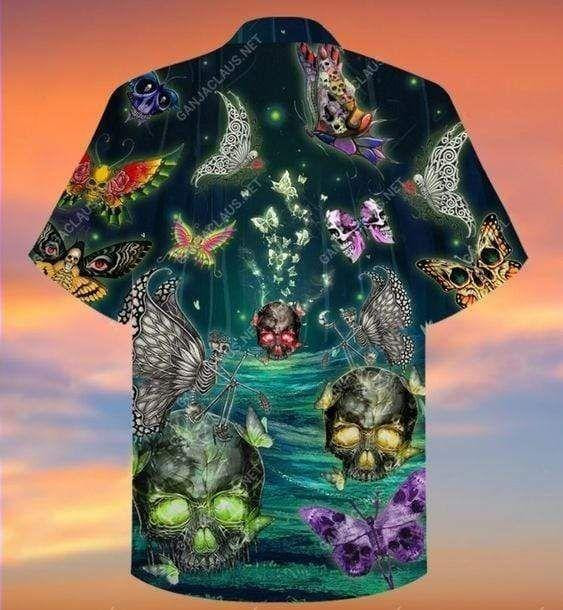 Beach Shirt Get Here 3D Hawaiian Shirt Butterfly Skull