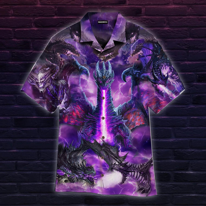 Fantasy Purple Thunder Dragons Beach Summer 3D Hawaiian Shirt