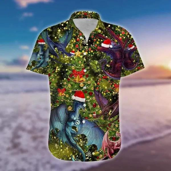 Amazing Dragon Family In Christmas Eve Beach Summer 3D Hawaiian Shirt