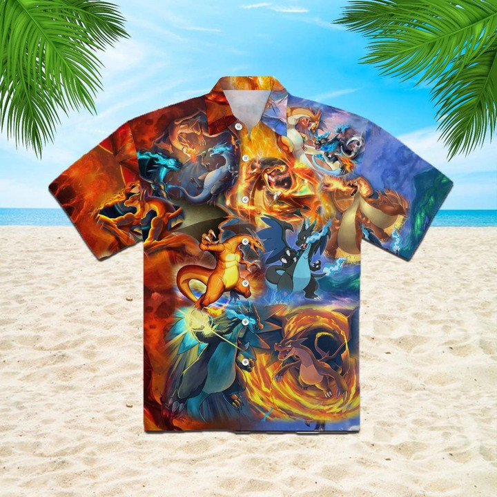 Charizard Ice And Fire Dragon Combat Beach Summer 3D Hawaiian Shirt
