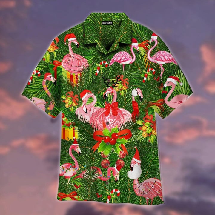Flamingo Merry Christmas Beach Summer 3D Hawaiian Shirt