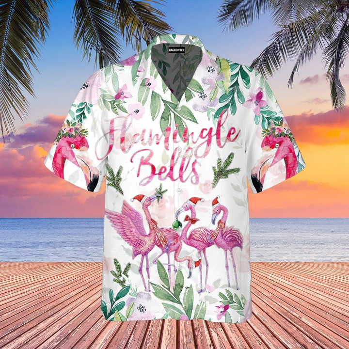Merry Flamingo On Christmas Day Beach Summer 3D Hawaiian Shirt