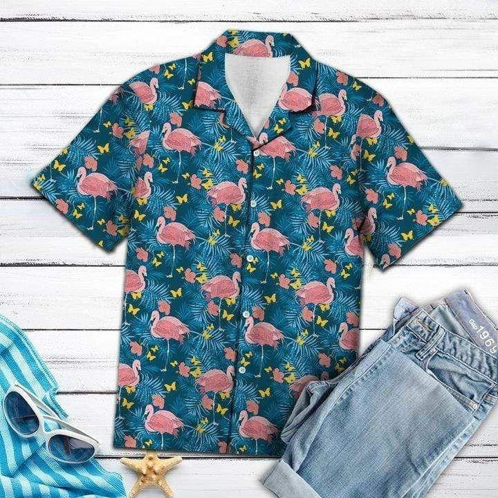 Beach Shirt Flamingo Tropical Palm Hawaiian Aloha Shirts 3D Hawaiian Shirt
