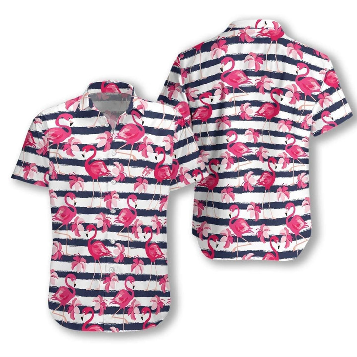 Stripes Pattern Flamingo 3D Hawaiian Shirt