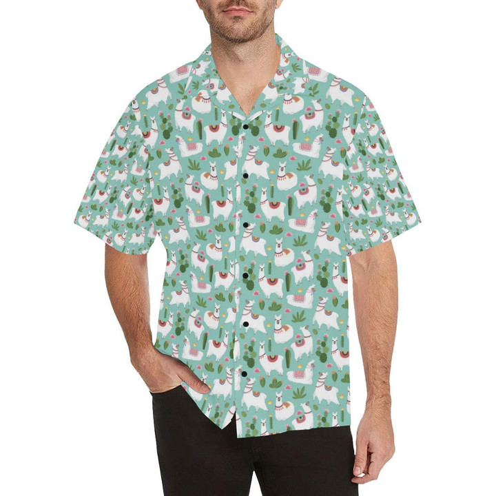 Llama with Cactus Themed Print Beach Summer 3D Hawaiian Shirt