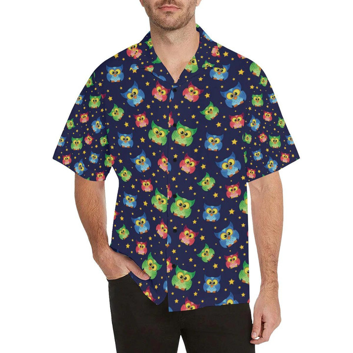 Owl with Star Themed Design Print Beach Summer 3D Hawaiian Shirt