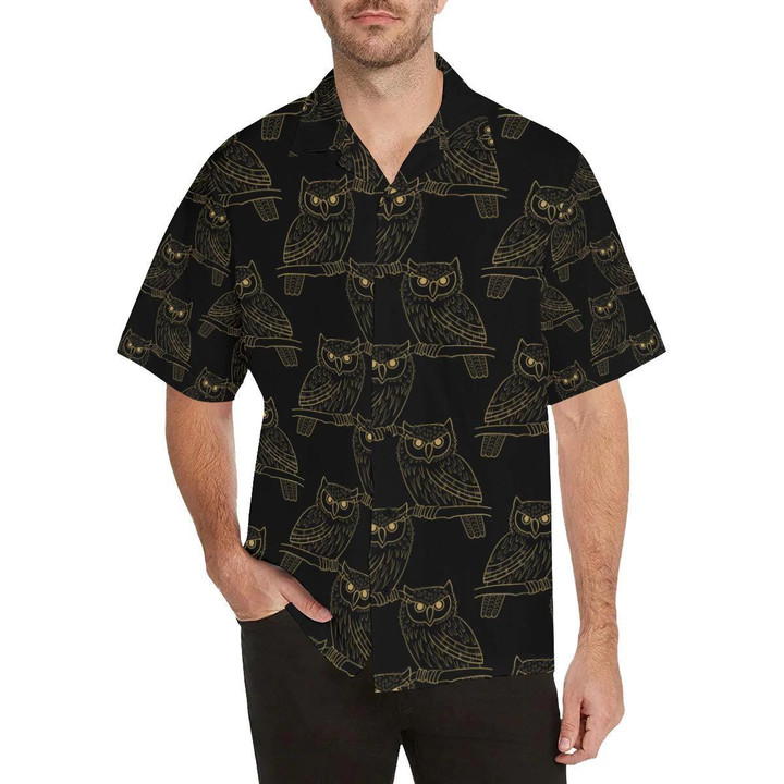 Gold Owl Pattern Beach Summer 3D Hawaiian Shirt