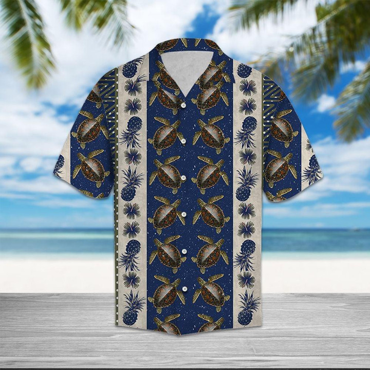 Turtle Pineapple Hibiscus Pattern T2207 Beach Summer 3D Hawaiian Shirt