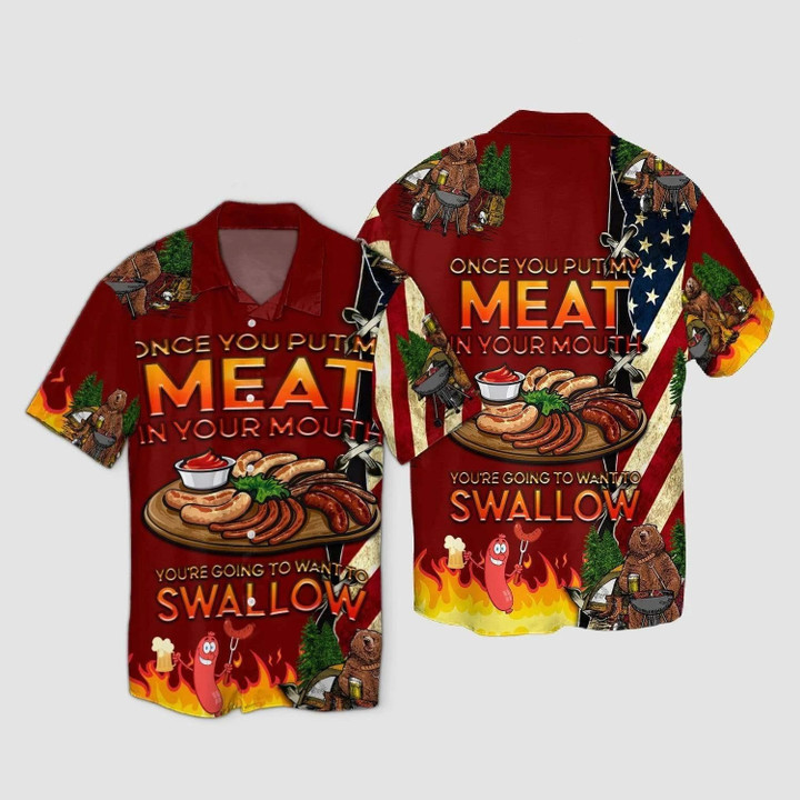 Camping Bear Put My Meat Want To Swallow Beach Summer 3D Hawaiian Shirt