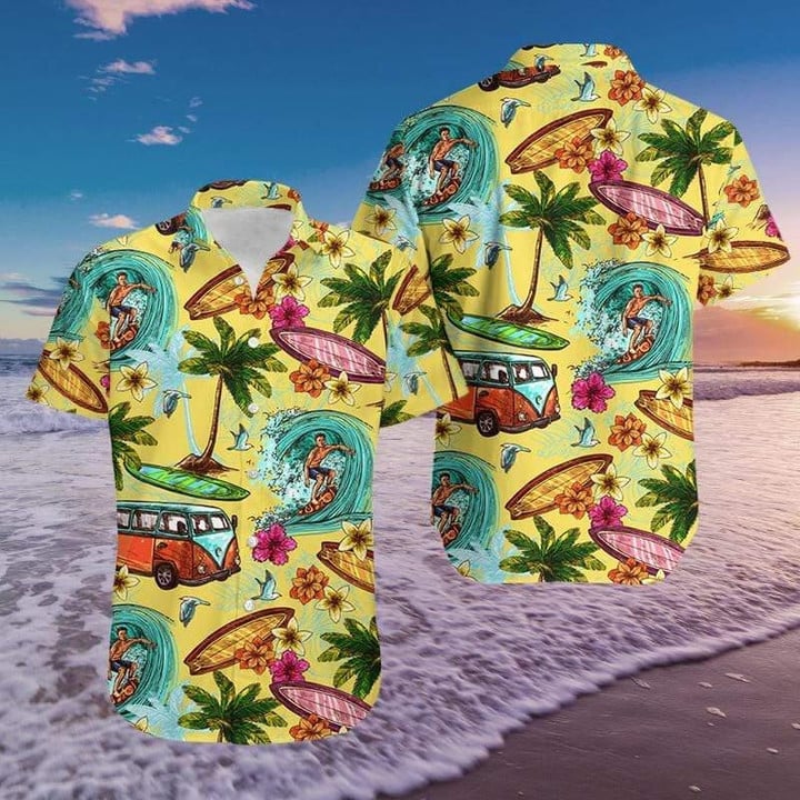 Surfing And Camping Tropical Beach Summer 3D Hawaiian Shirt