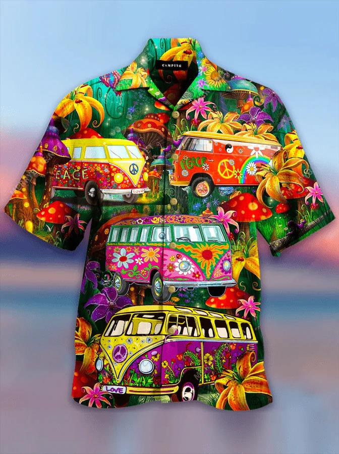 Happy Hippie Camping Beach Summer 3D Hawaiian Shirt