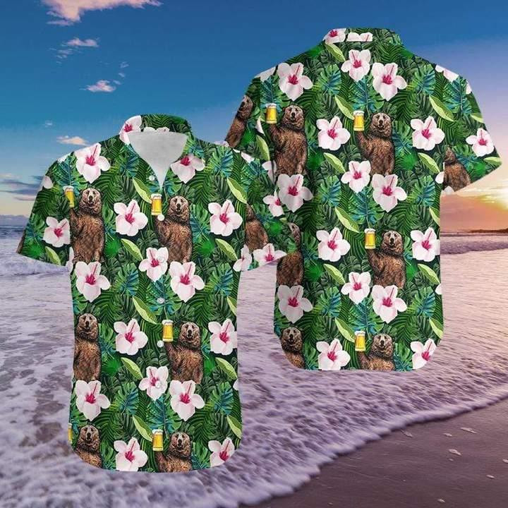 Bear Drink Beer Simple Camping Beach Summer 3D Hawaiian Shirt