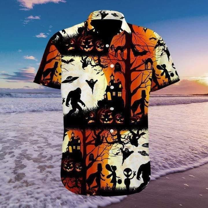 Ew People Bigfoot UFO Halloween Camping Beach Summer 3D Hawaiian Shirt
