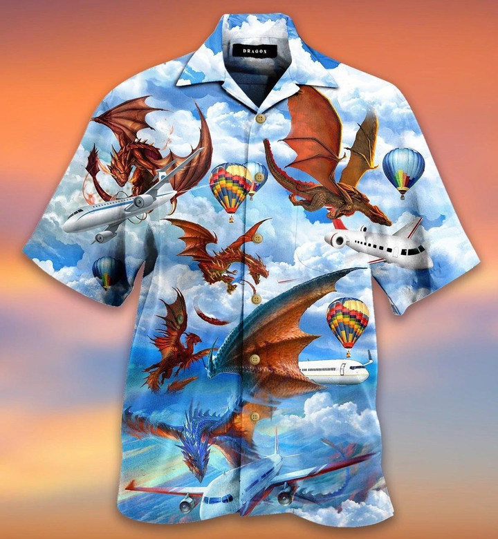 Dragon Hunting Airplane Beach Summer 3D Hawaiian Shirt