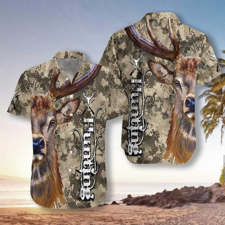 Deer And Camo Hunting Unisex Beach Summer 3D Hawaiian Shirt
