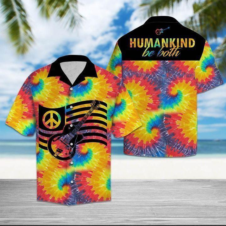 Tie Dye Hippie Guitar Peace Love Tropical Beach Summer 3D Hawaiian Shirt