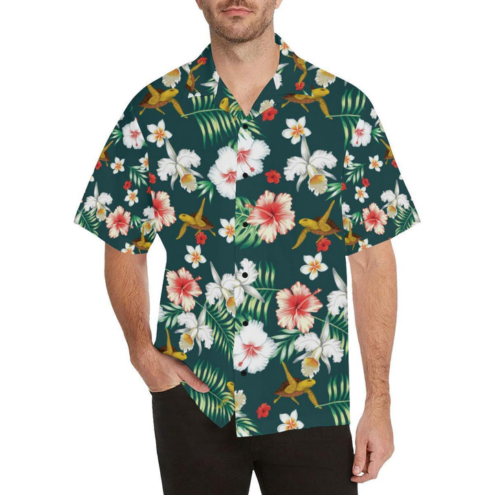 Hawaiian Flower Design with SeaTurtle Print Beach Summer 3D Hawaiian Shirt
