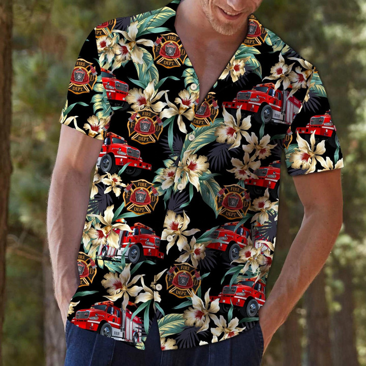 Firefighter Floral Vintage 3D Hawaiian Shirt