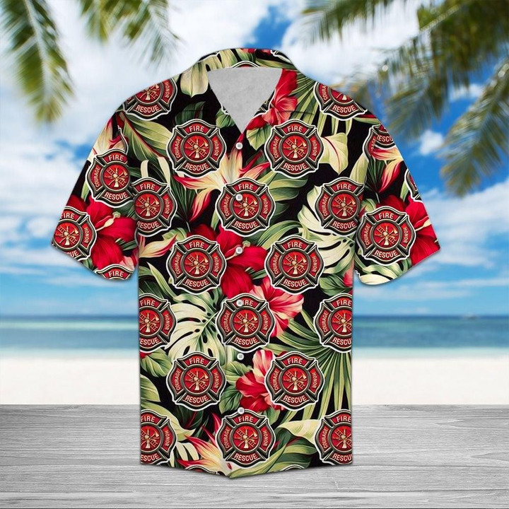 Firefighter Floral Beach Summer 3D Hawaiian Shirt