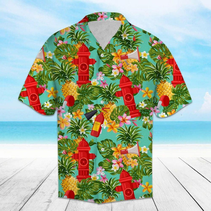 Tropical Pineapple Firefighter 3D Hawaiian Shirt
