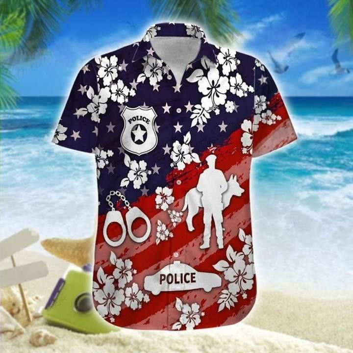 Police Navy And Red Beach Summer 3D Hawaiian Shirt