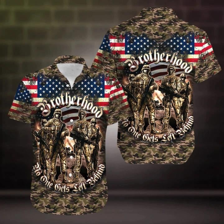 Soldier American Flag Brotherhood Veterans Beach Summer 3D Hawaiian Shirt