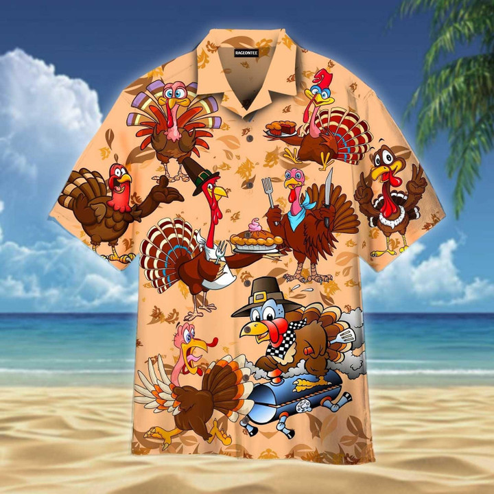 Funny Turkeys Thanksgiving Beach Summer 3D Hawaiian Shirt