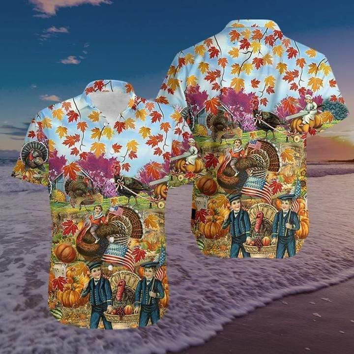 Turkey Give Thanks Thanksgiving Beach Summer 3D Hawaiian Shirt