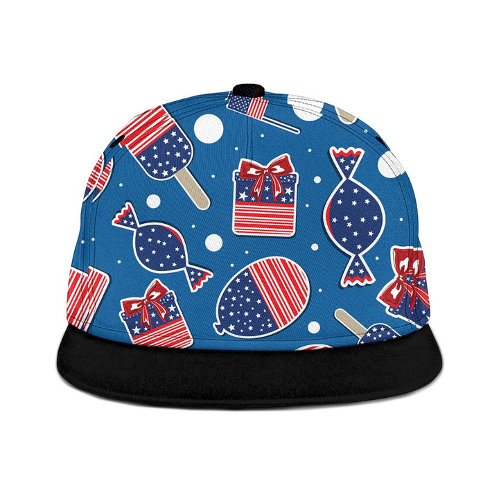 Creative Symbols Of American Independence Day On Blue Background Snapback Hat