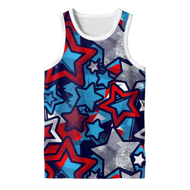 Comic Book Style Stars 4th July USA Independence Day 3D Men's Tank Top