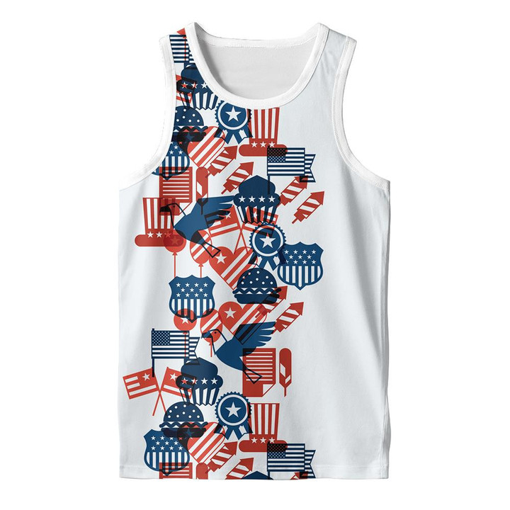 Blue And Red United States Of America Elements For Independence Day 3D Men's Tank Top
