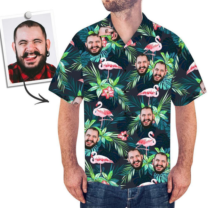 Custom Image With Face Flamingo Pattern 3D Hawaiian Shirt