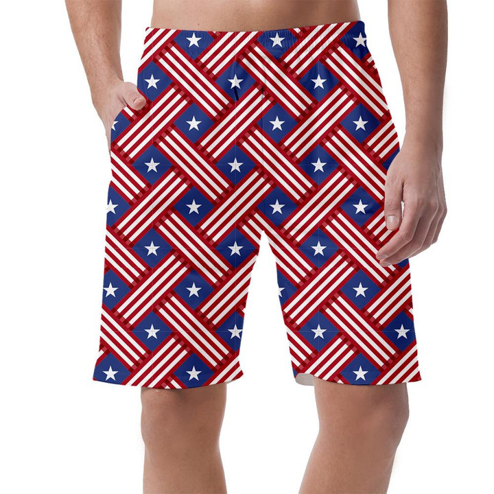 Usa Stars Independence Day Crisscross Pattern Can Be Custom Photo 3D Men's Shorts