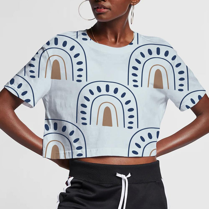 Geometric Simple Mid Century Pattern With Abstract Rainbows Hippe Style 3D Women's Crop Top