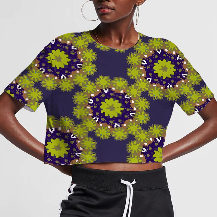 Geometric Circle Mandala Element Made In Brown Violet And Green Color 3D Women's Crop Top