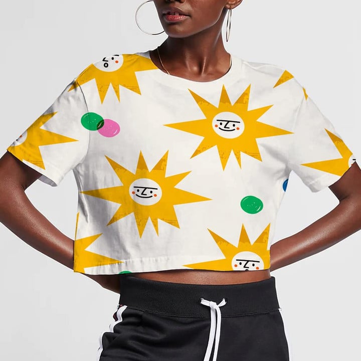 Funny Sun With Colorful Spots And Dots 3D Women's Crop Top