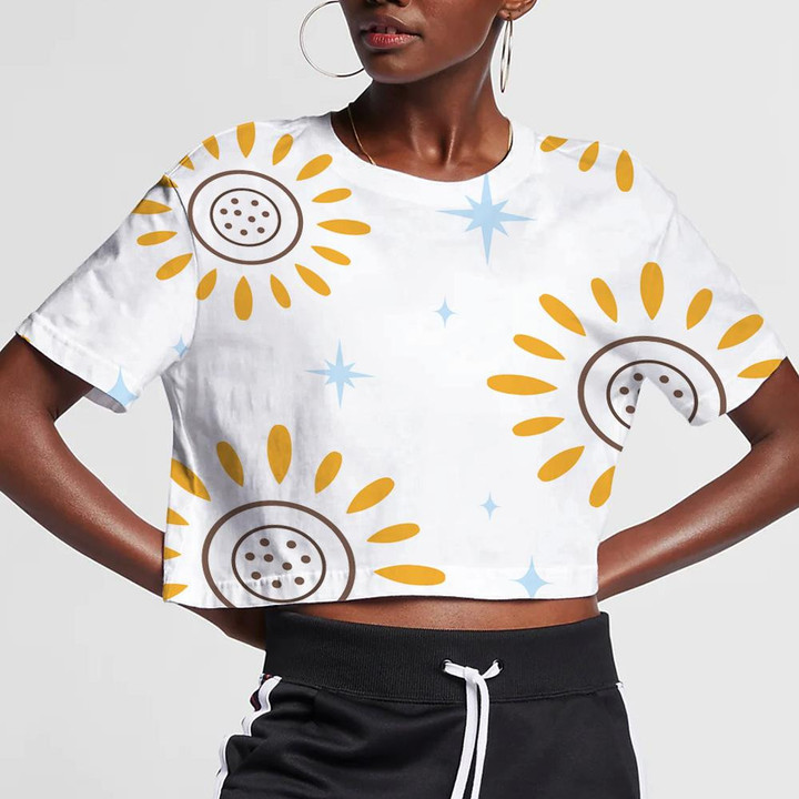 Funny Sun And Snowflake On White Background 3D Women's Crop Top