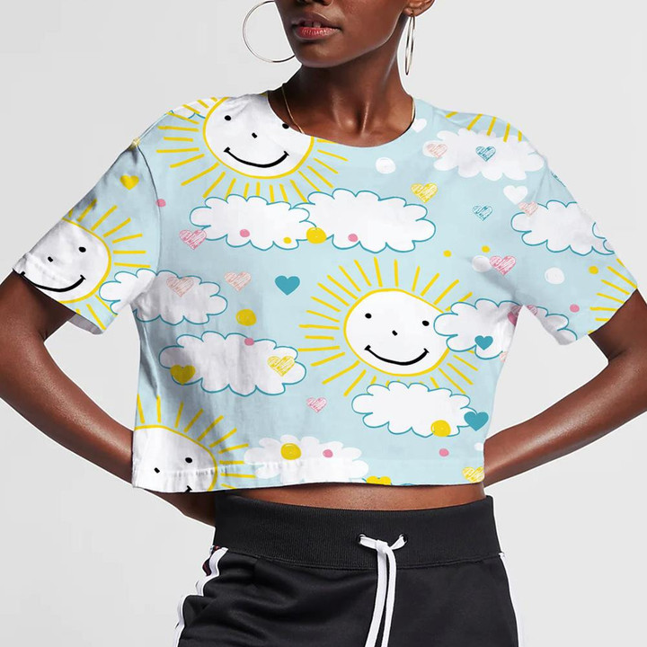 Funny Sun And Lovely Hearts And Clouds 3D Women's Crop Top