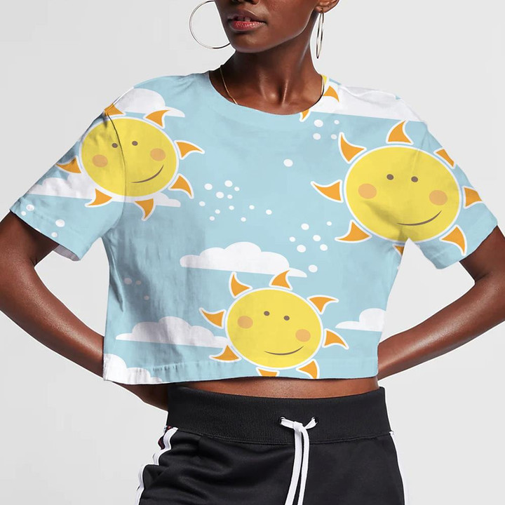 Funny Sun And Cloud In The Blue Sky 3D Women's Crop Top