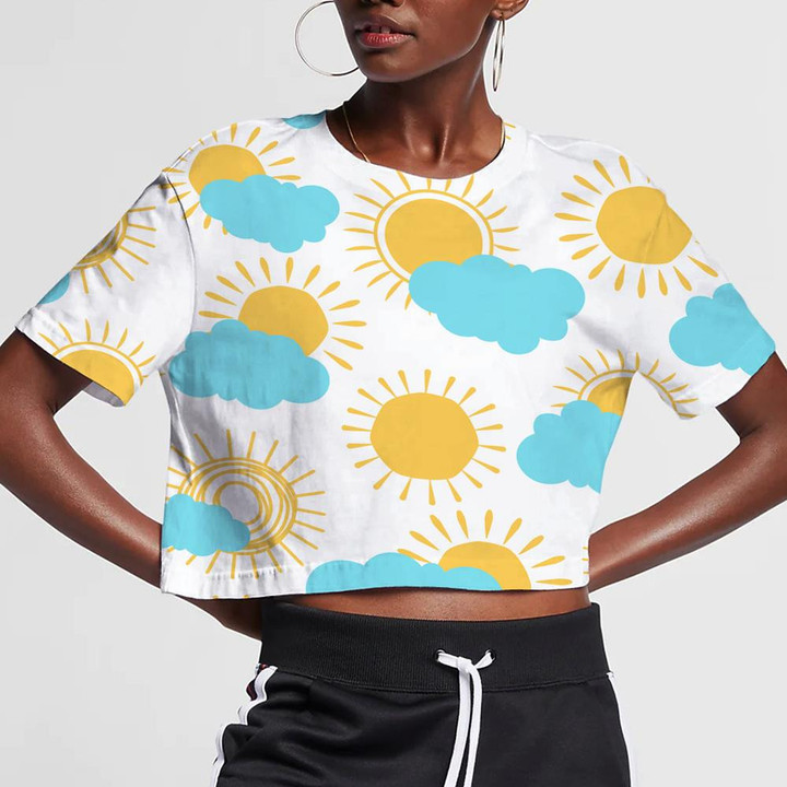 Funny Sun And Blue Cloud In The Sky 3D Women's Crop Top