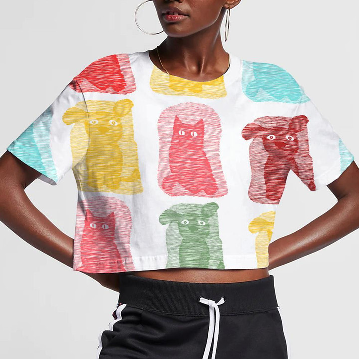Funny Striped Pets Dog Isolated Background 3D Women's Crop Top